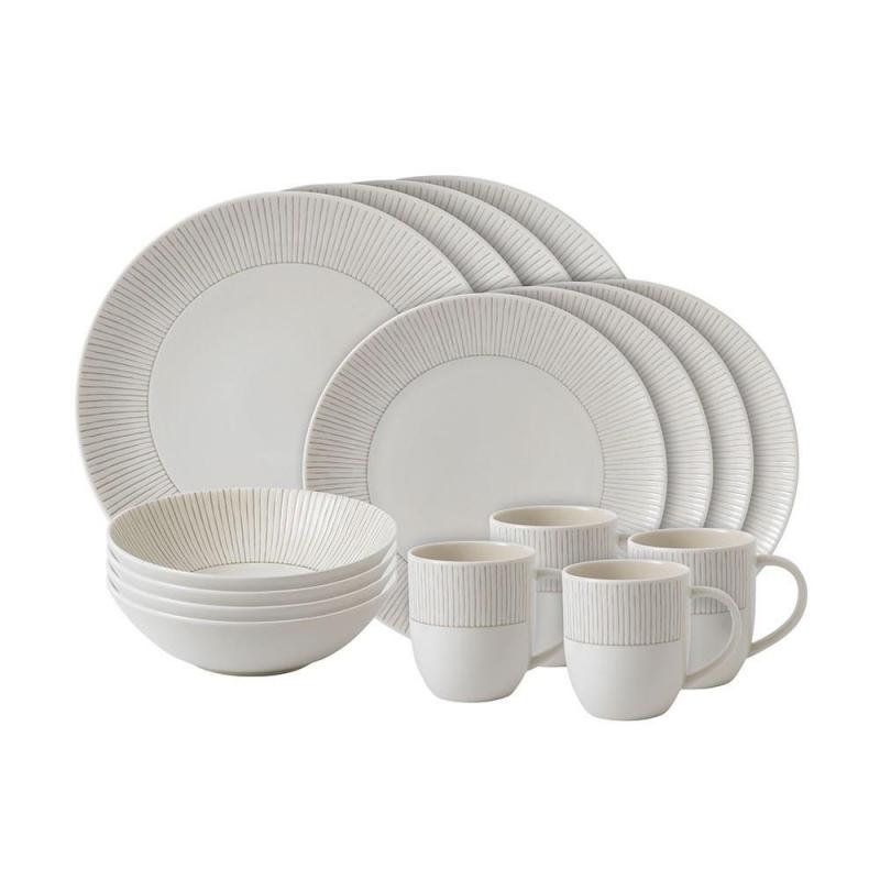 Royal Doulton ED Ellen DeGeneres 16 piece set Taupe Stripe