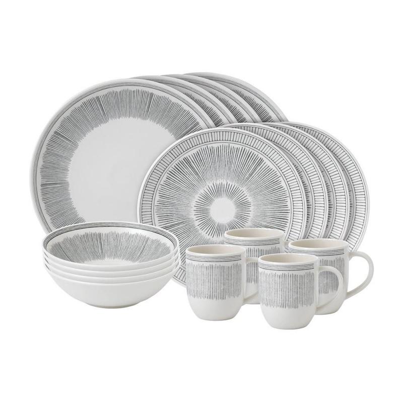 Royal Doulton ED Ellen DeGeneres 16pcs Dinner Ware Set Charcoal Grey Lines