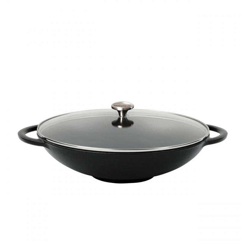 Chasseur Wok 37cm Glass Lid Matt Black