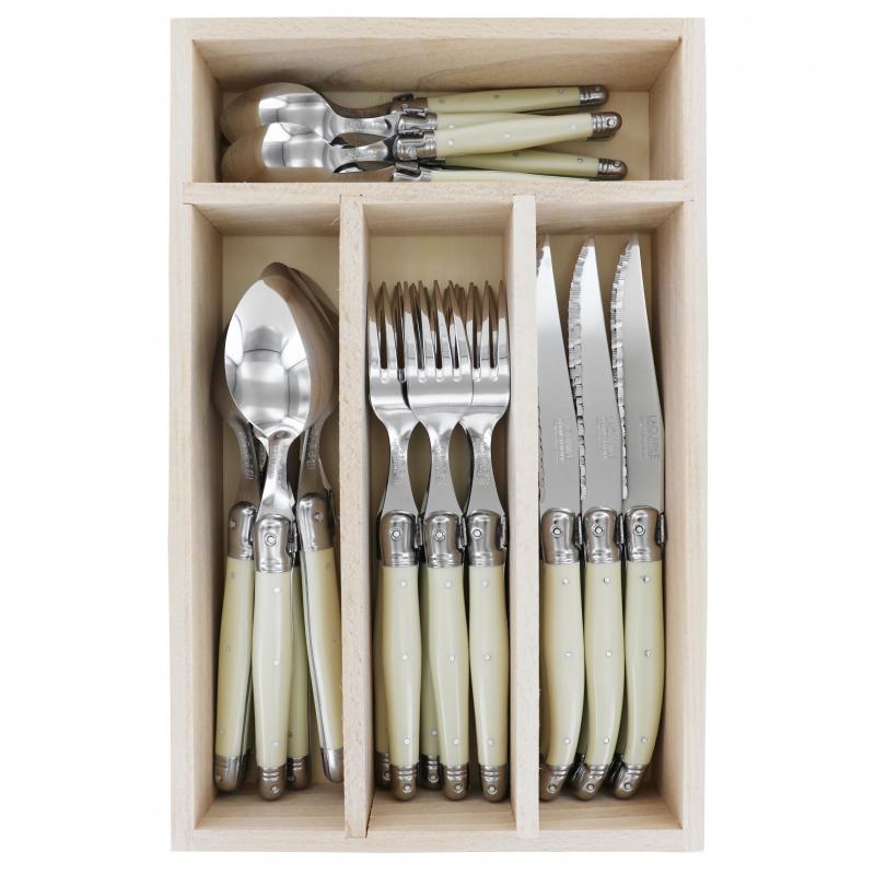 André Verdier Laguiole Debutant Ivory Cutlery Set with Tray | 24 Piece