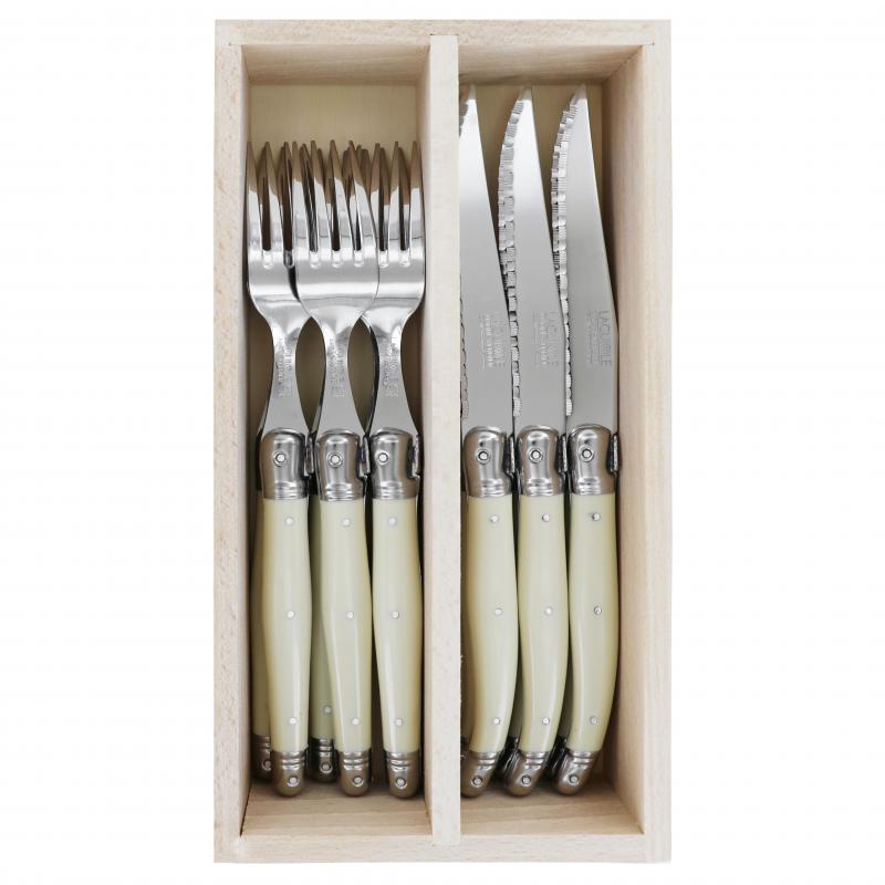 André Verdier Laguiole Debutant Ivory Steak Set with Tray | 12 Piece