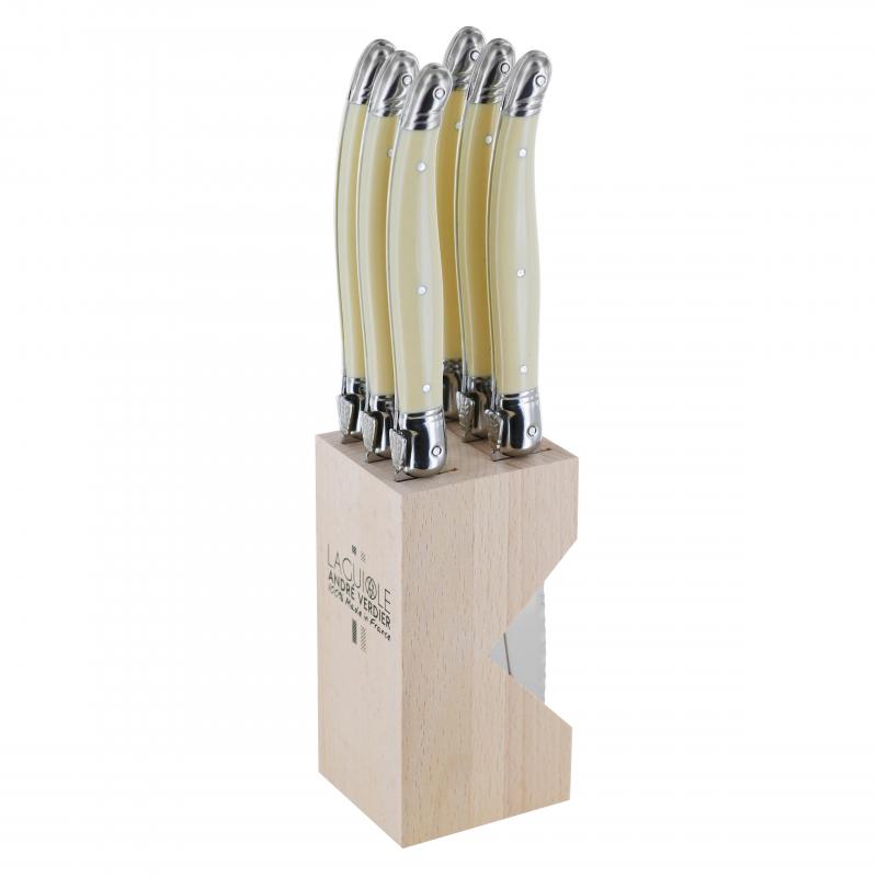 André Verdier Laguiole Debutant Ivory Steak Knife with Block | 6 Piece