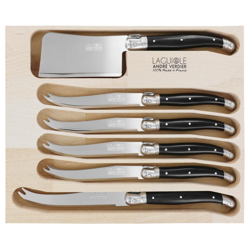 André Verdier Laguiole Debutant Black Cheese Knife Set | 6 Piece