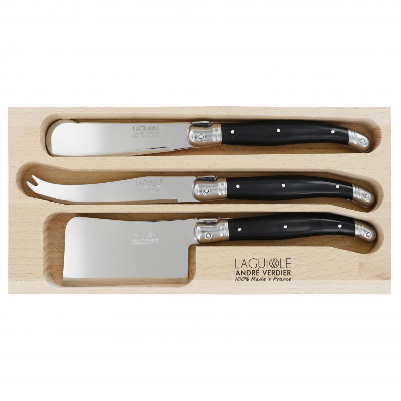 André Verdier Laguiole Debutant Black Cheese Set with Sandwich Knife | 3 Piece