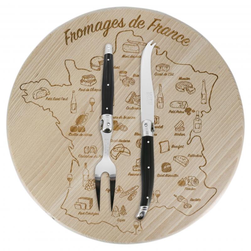 André Verdier Laguiole Debutant Black Cheese Set with Board | 3 Piece