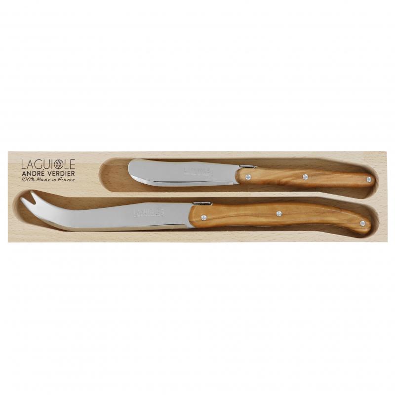 André Verdier Laguiole Debutant Olive Wood Cheese Set | 2 Piece