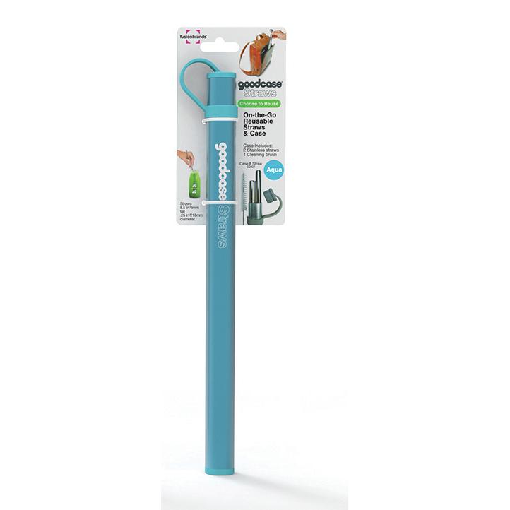 FusionBrands Stainless Straws Set of 2 Aqua