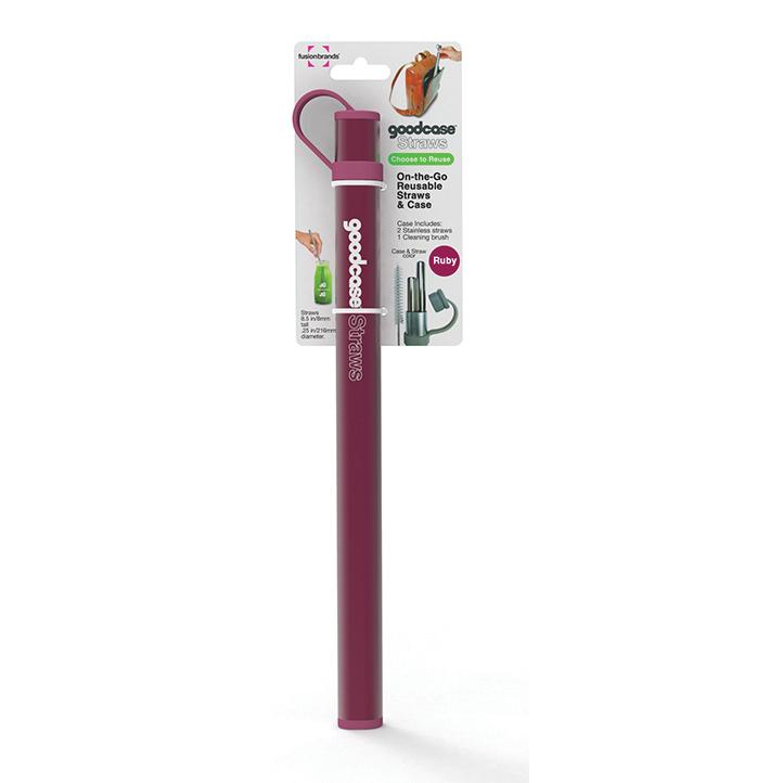 FusionBrands Stainless Straws Set of 2 Ruby