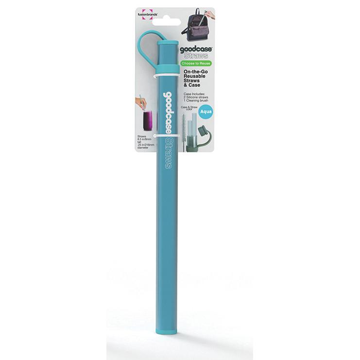 FusionBrands Silicone Straws Set of 2 Aqua