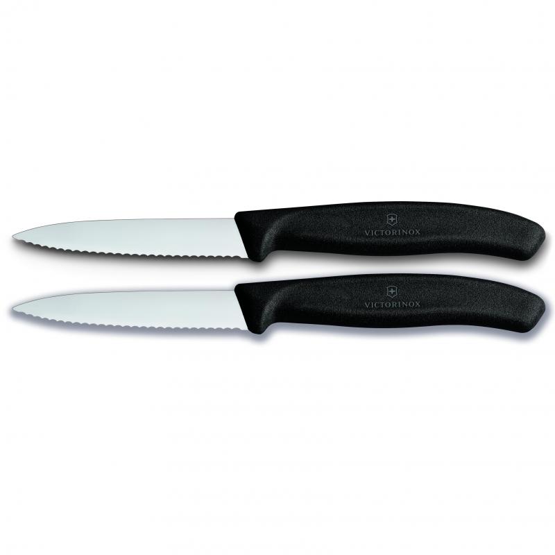 Victorinox Paring Knife, 8 cm Pointed Tip, Wavy Edge,2 pc Set, Classic