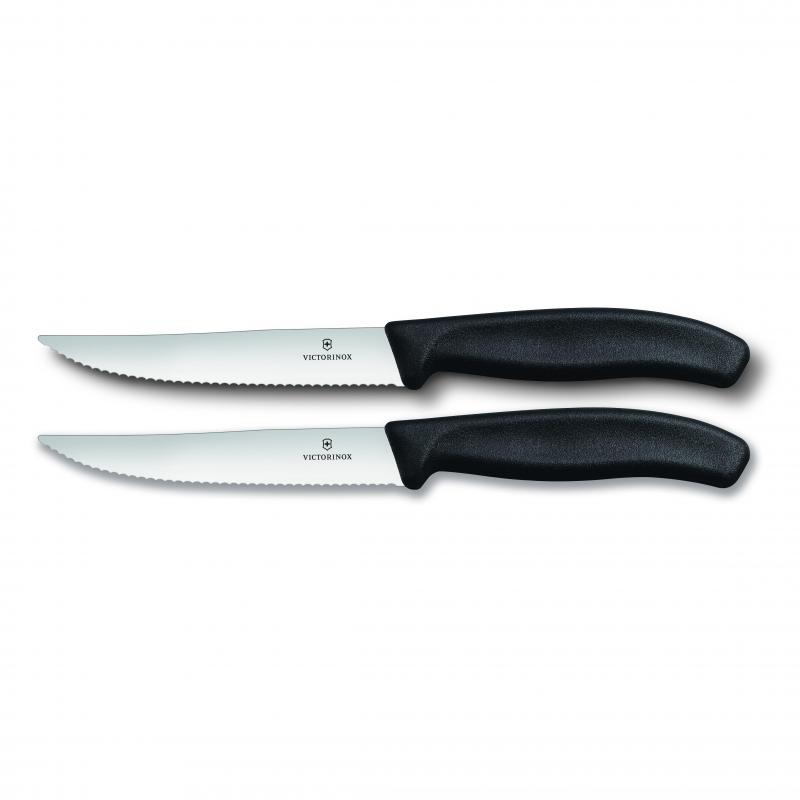 Victorinox Steak & Pizza Knife 12cm, Wide Blade, Wavy Edge, 2 pc Set 