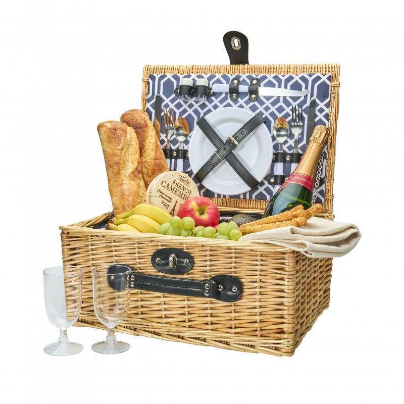 Avanti Wicker Picnic Basket Hamptons Blue Point for 2 Person