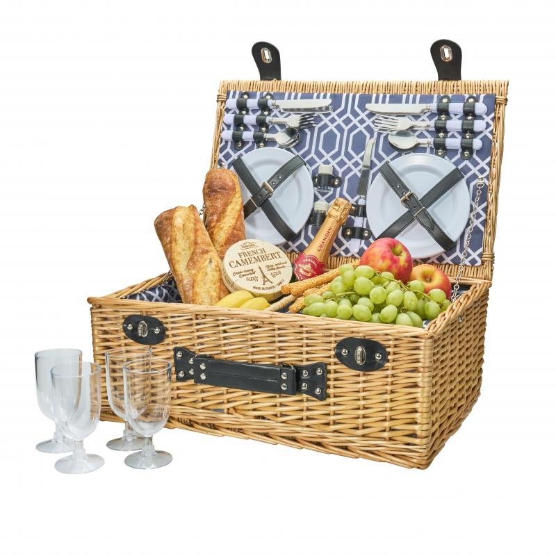Avanti Wicker Picnic Basket Hamptons Blue Point for 4 Person