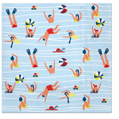 Paw Lunch Napkins 33cm Pack of 20 | 3 Ply | Swimming Pool