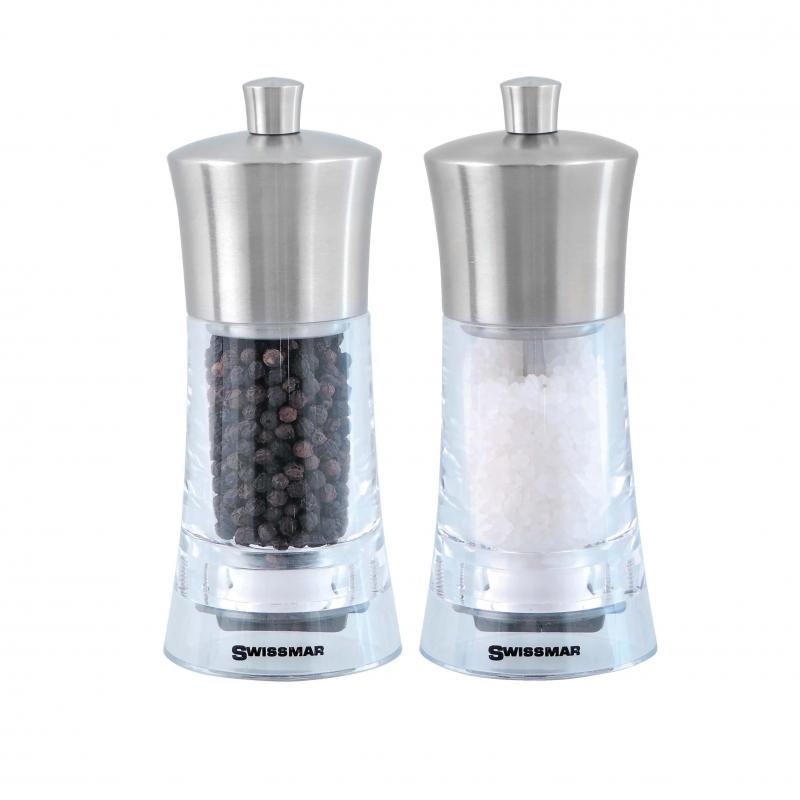 Swissmar Torre Acrylic Stainless Steel Salt and Pepper Mill Set 15cm