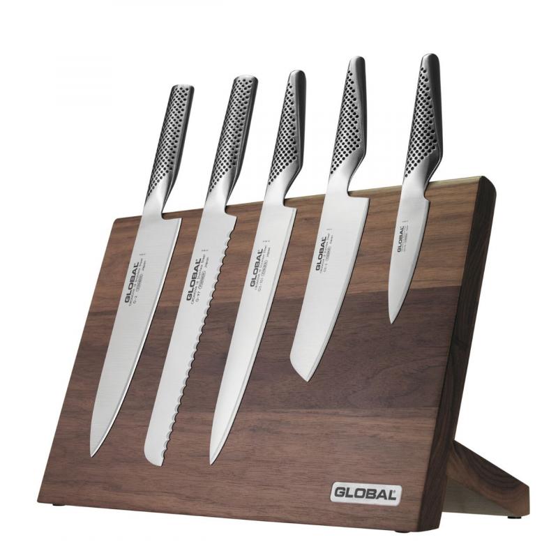 Global Takumi Walnut Knife Block 6 Piece | Made in Japan