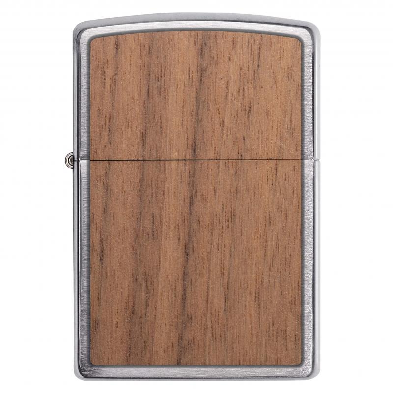 Zippo Walnut Emblem Brushed Chrome Lighter