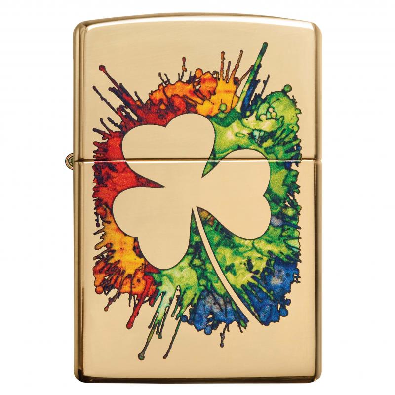 Zippo High Polished Brass Clover Lighter 