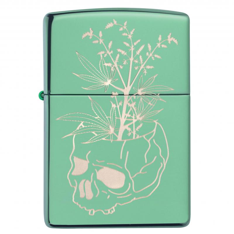Zippo High Polished Green Plant Skull Lighter
