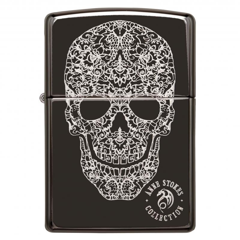 Zippo High Polished Black Skull Lighter
