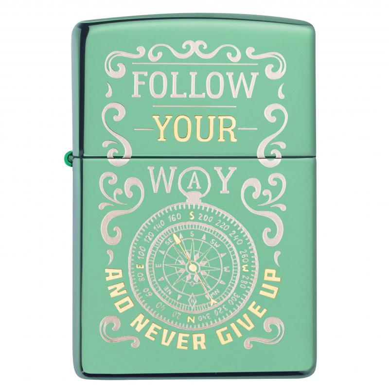 Zippo High Polish Green Follow Your Way Lighter