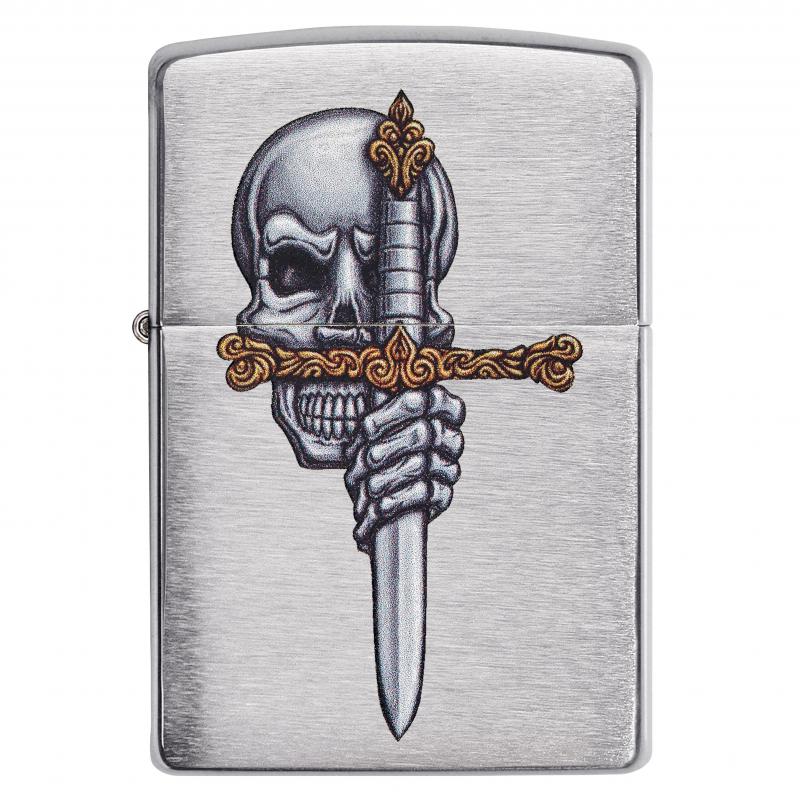 Zippo Sword Skull Design Brushed Chrome