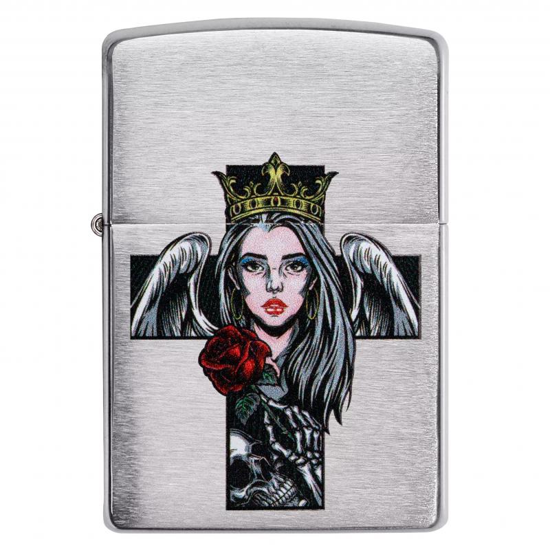 Zippo Angel Cross Tattoo Brushed Chrome