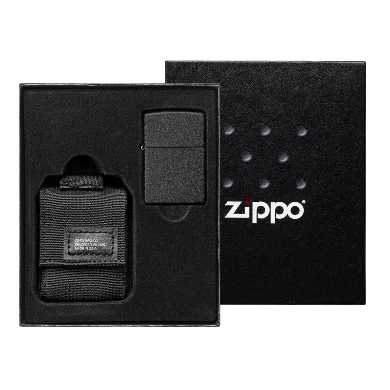 Zippo Black Pouch & Black Crackle Gift Set