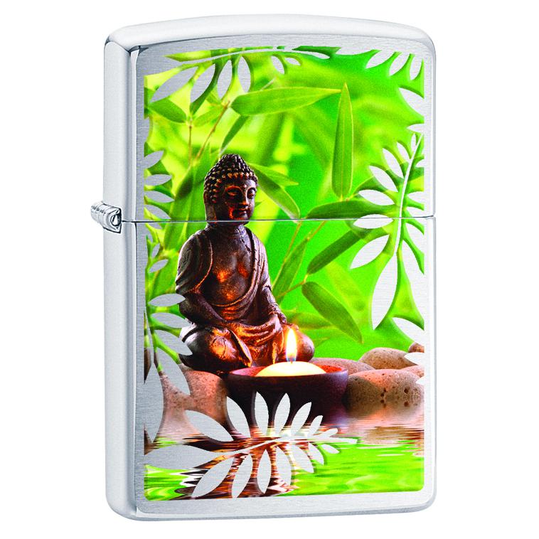 Zippo 29058 Buddha Garden Brush Chrome LIghter