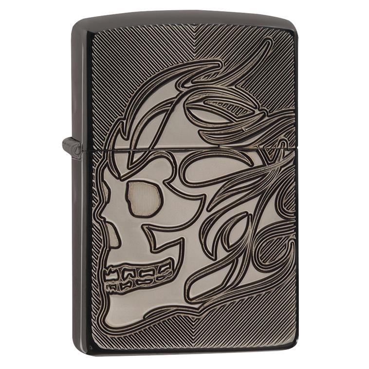 Zippo Skull Armor Black Ice Deep Carve Lighter