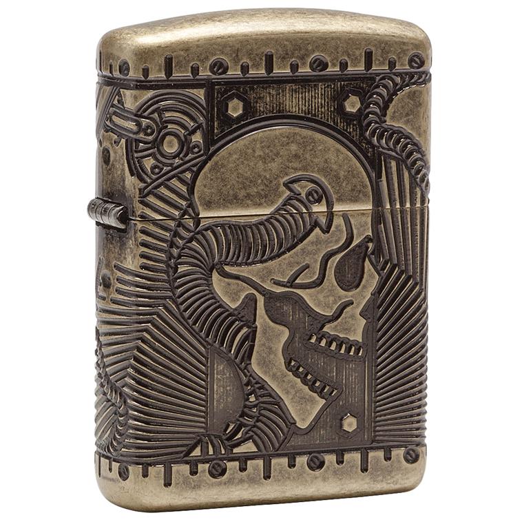 Zippo Multi Cut Antique Brass Skull Lighter