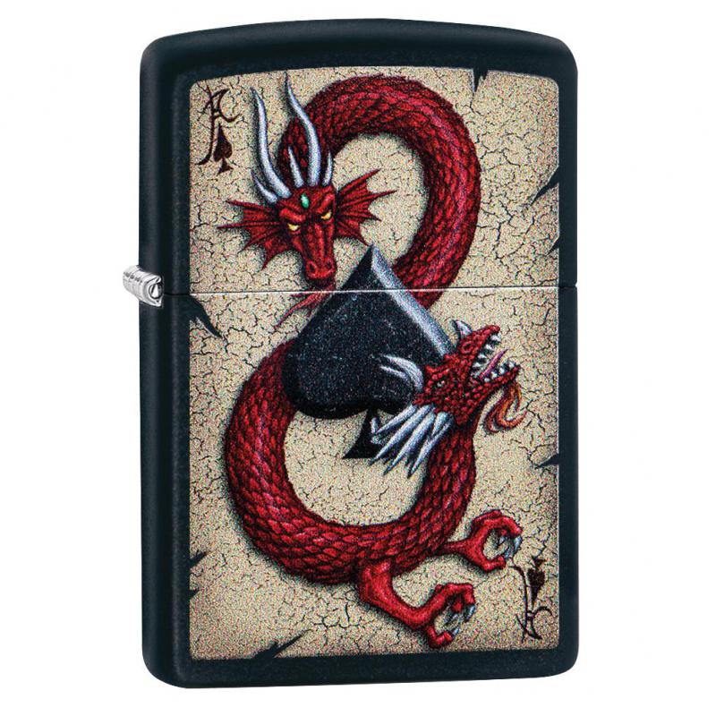 Zippo Black Matte Red Dragon