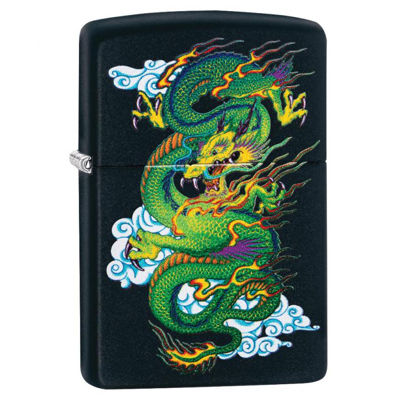 Zippo Black Matte Green Dragon