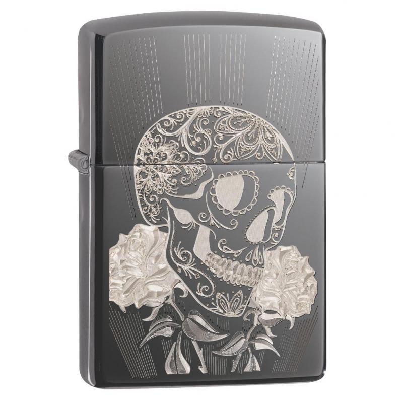 Zippo Black Ice Fancy Skull Lighter