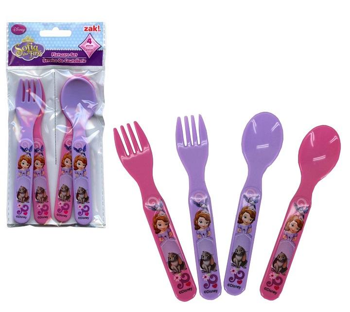 Disney Sofia The First Fork And Spoon Set 4 Piece Reusable New