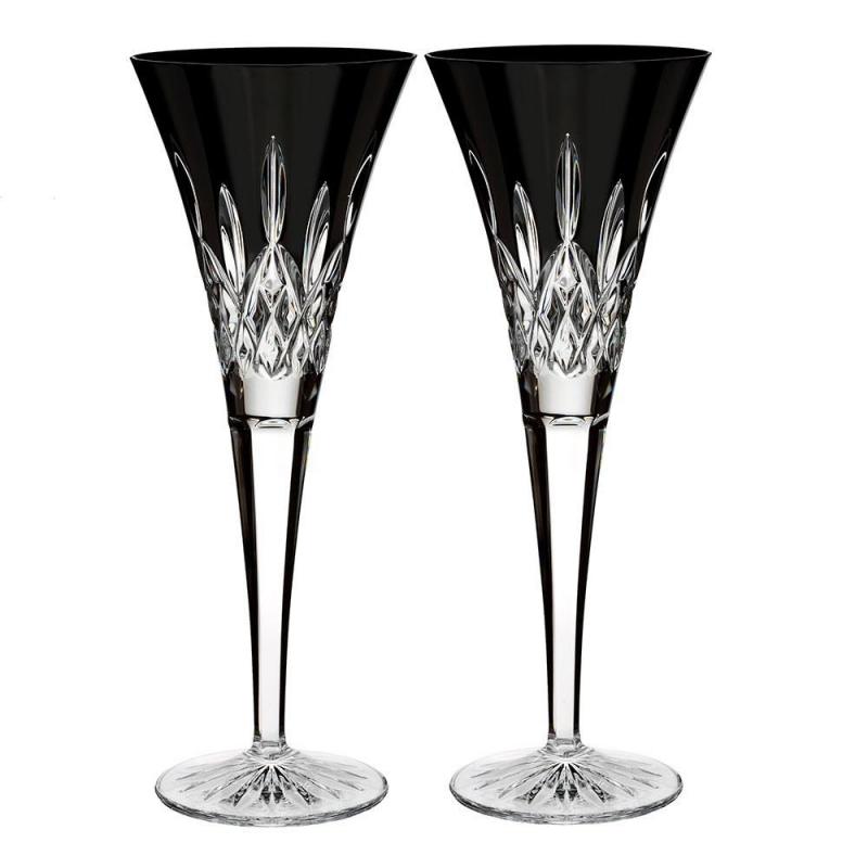 Waterford Lismore Black Flute Pair