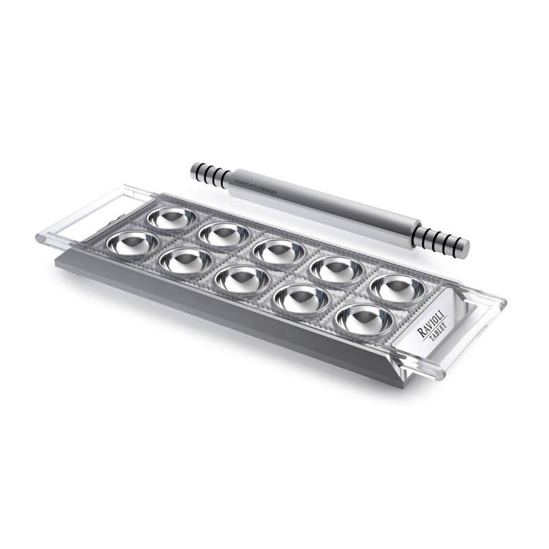 Marcato Ravioli Tablet w/Rolling Pin  | Silver