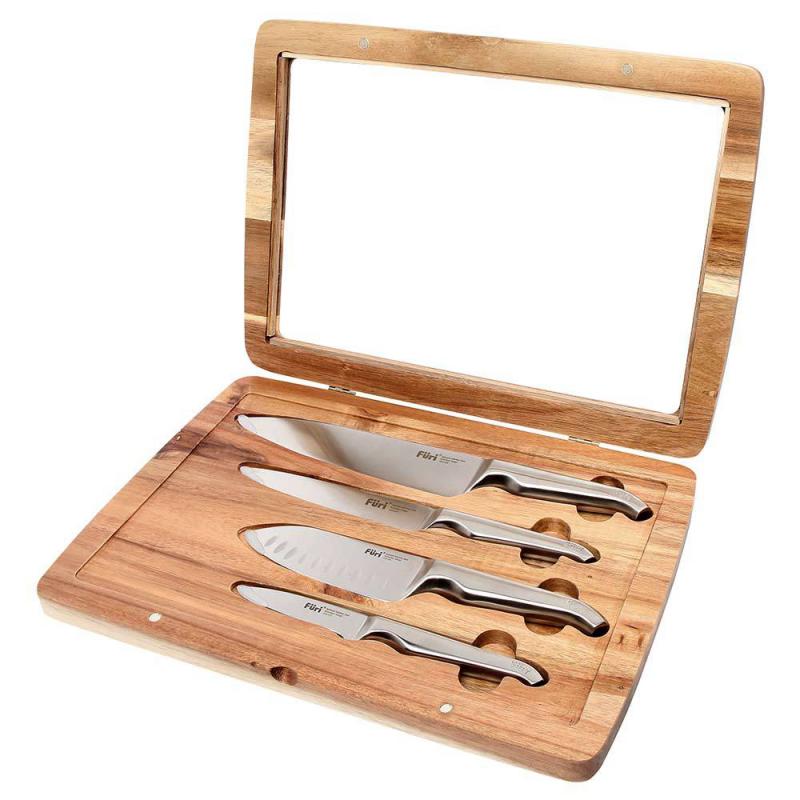 Furi Pro Acacia Knife Set 4 pcs | Cook 20cm, Santoku 13cm, Paring 9cm, Utility 