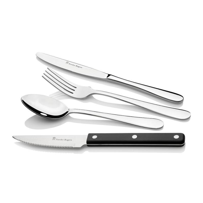 Stanley Rogers Albany Cutlery Set with Black Steak Knives | Casual Setting for 10 | 50 Pieces