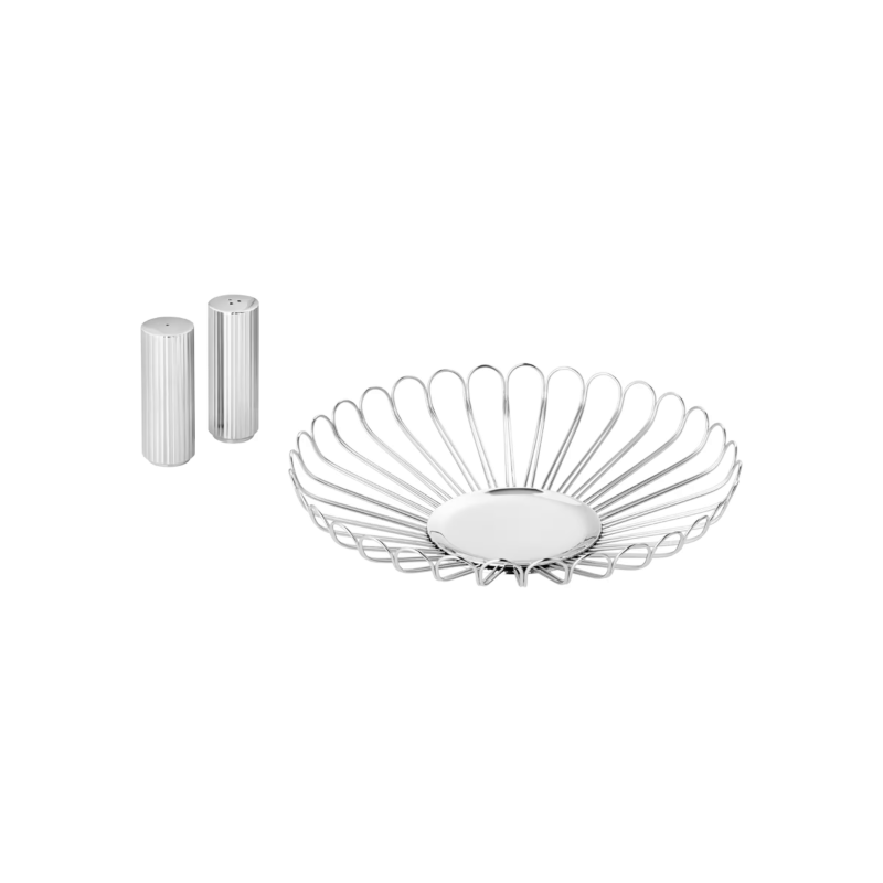 Georg Jensen Bernadotte Bread Basket & Salt and Pepper Shakers | 3 Piece