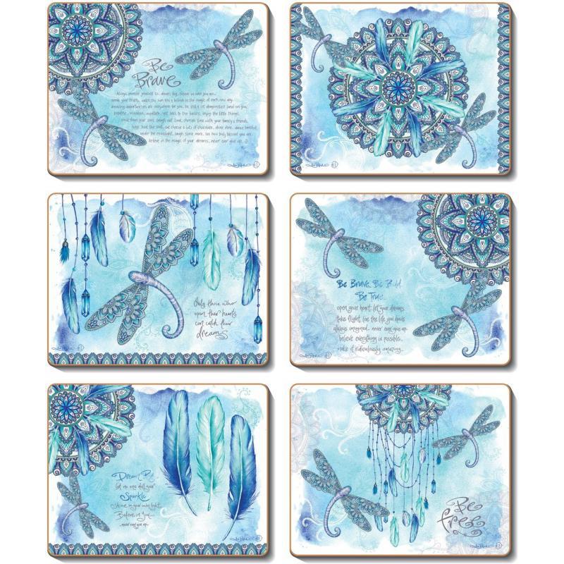 Cinnamon Mandala Dragonfly Cork Backed Coasters | Set of 6pcs 