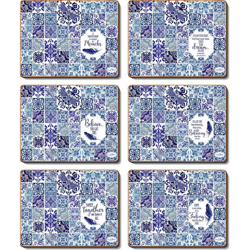 Cinnamon Vintage Blues Cork Backed Placemats | Set of 6pcs 