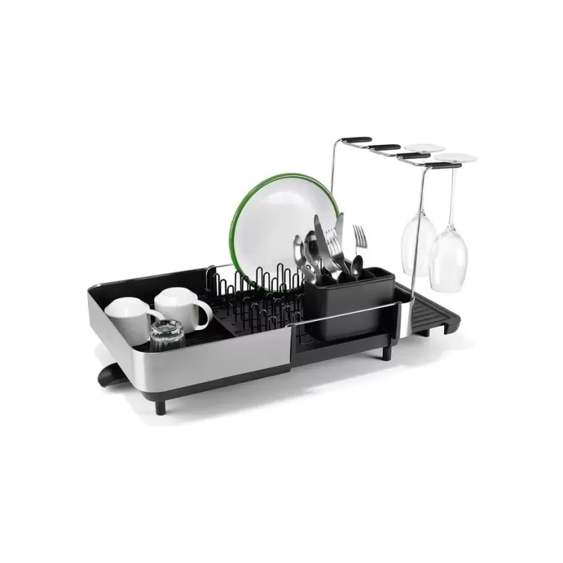 Joseph Joseph Extend Steel Plus Expandable Dish Drainer with Wine Glass Rack | Black