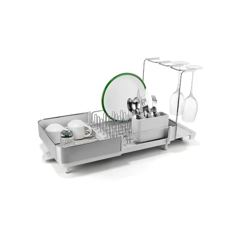 Joseph Joseph  Extend Steel Plus Expandable Dish Drainer with Wine Glass Rack | Stone