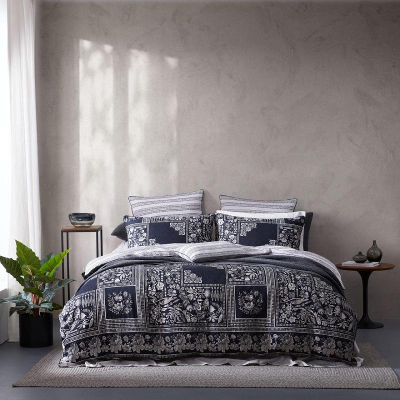 Logan & Mason Ebony Black Quilt Cover Set | Super King Bed