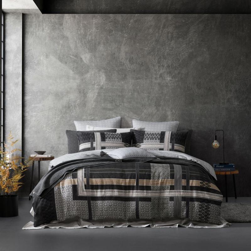 Logan & Mason Kori Charcoal Quilt Cover Set | Queen Bed