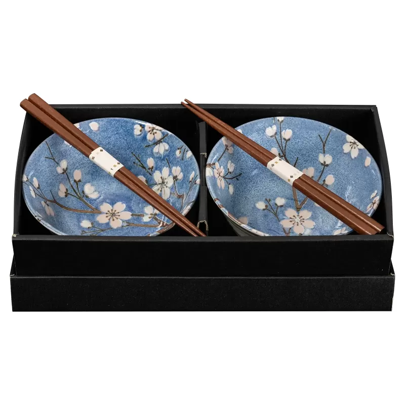 Omotenashi Fuji Sakura Bowl 15cm with Chopsticks | Set of 4