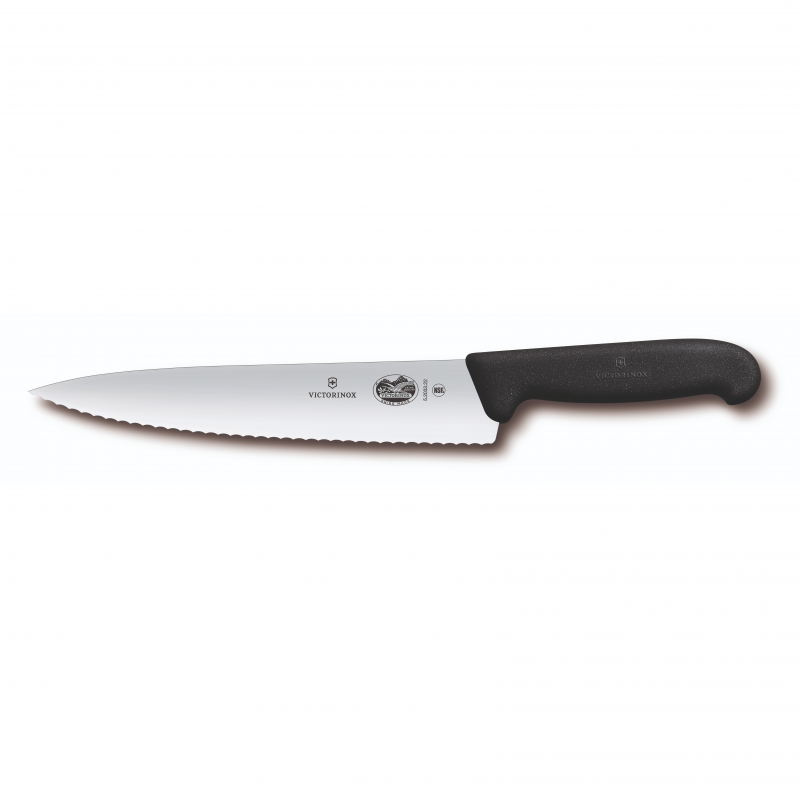 Victorinox Cooks/Carving Knife Wavy Edge Blade Fibrox 22cm | Black