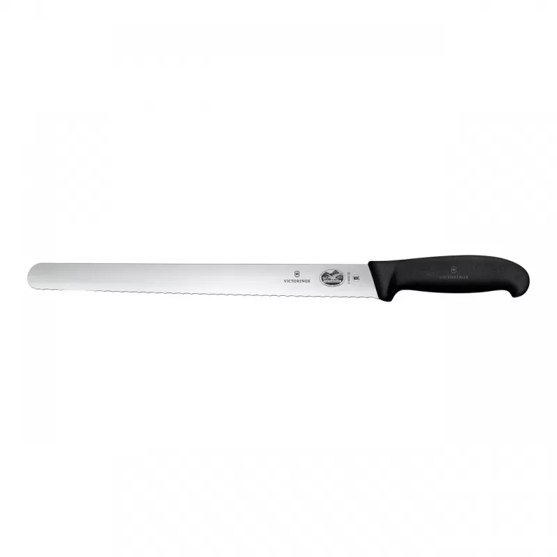 Victorinox Slicing Knife Round Wavy Edge Fibrox 30cm | Black