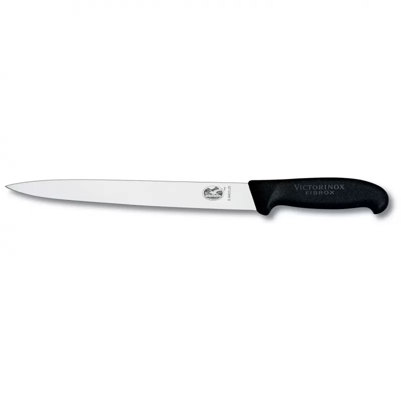 Victorinox Slicing Knife Pointed Tip Plain Edge Blade Fibrox 25cm | Black